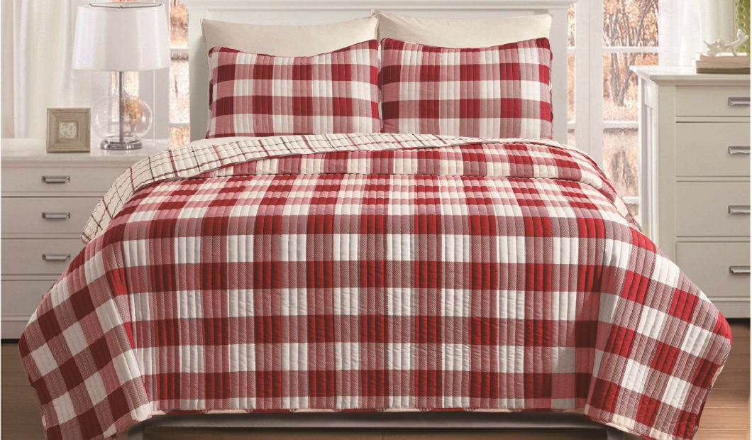 Red & White Buffalo Plaid King 3-Piece Reversible Quilt Set