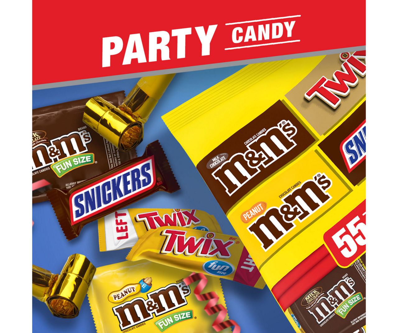M&M'S Milk Chocolate, M&M'S Peanut, TWIX & SNICKERS Fun Size Milk Chocolate  Halloween Candy Variety Pack, 30.98 oz, 55 ct Bulk Candy Bag NEW PACK