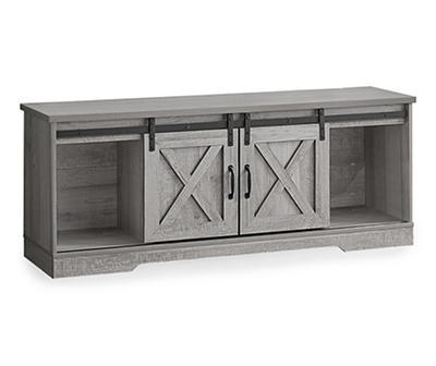 Tv Stand, 2 Barn-Style Sliding Doors / 2 Shelves / 2 Storage Cabinets, 60"L, Grey Wood-Look