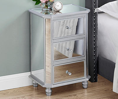 Mirror & Silver 3-Drawer Accent Table