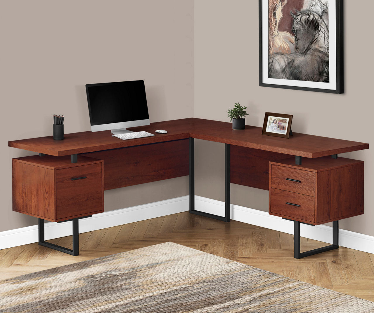 Corner Desk w Drawer Home Office Small Space Saver Cherry Work Computer  Storage