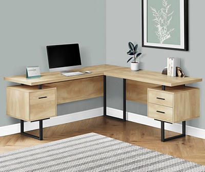 Natural Wood Look 3-Drawer L-Shaped Corner Comptuer Desk