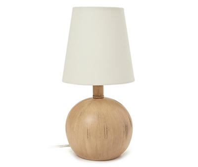 Tan & White Wood-Tone Round-Base Table Lamp