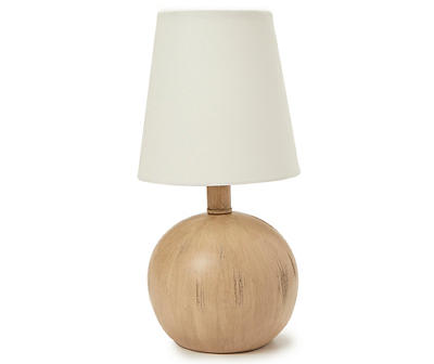 Tan & White Wood-Tone Round-Base Table Lamp With Bulb