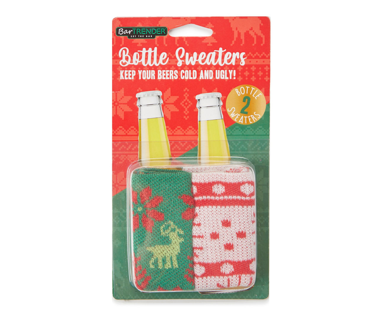 White & Green Ugly Christmas Bottle Sweater, 2-Pack