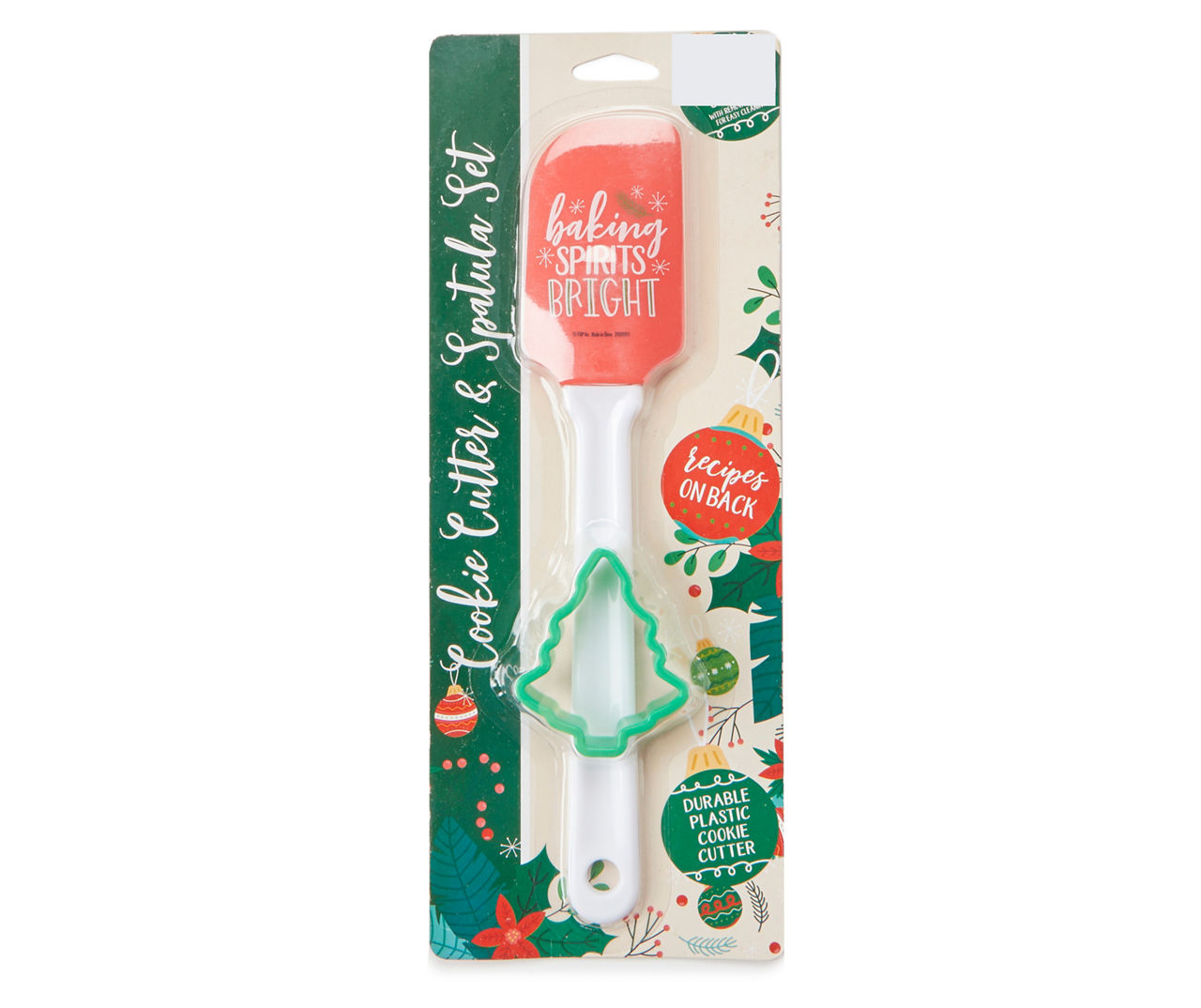"Baking Spirits Bright" Red & Green Holiday 2-Piece Spatula & Tree Cookie Cutter Set