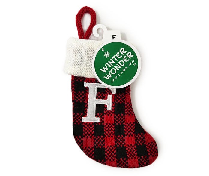 Winter Wonder Lane Winter Wonder Lane Monogram Red Buffalo Check Mini Stocking with White Trim