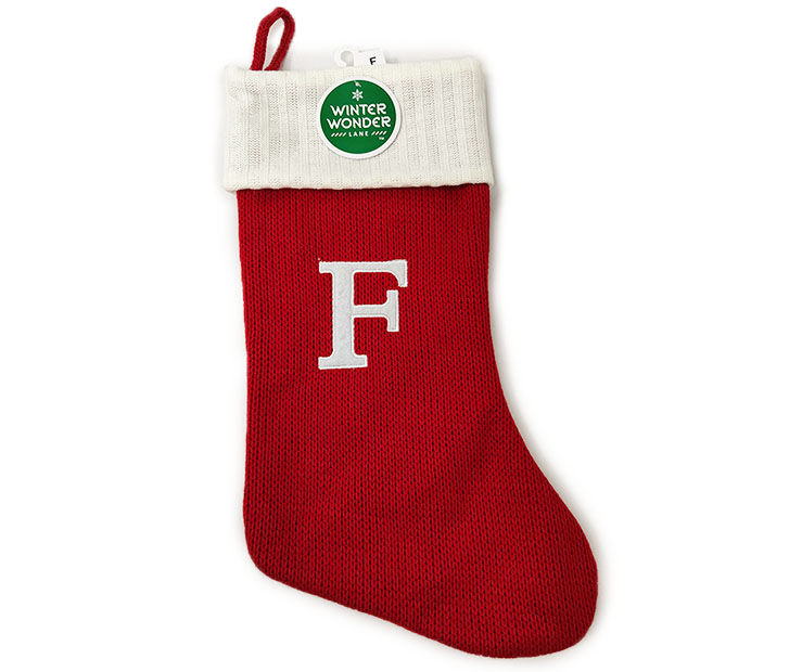 Winter Wonder Lane Winter Wonder Lane Monogram Red Knit Stocking with White Trim Big Lots