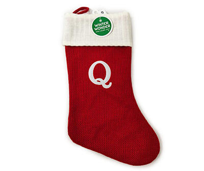 "Q" Monogram Red Knit Stocking with White Trim
