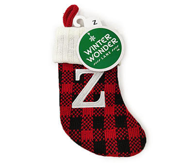 "Z" Monogram Red Buffalo Check Mini Stocking with White Trim