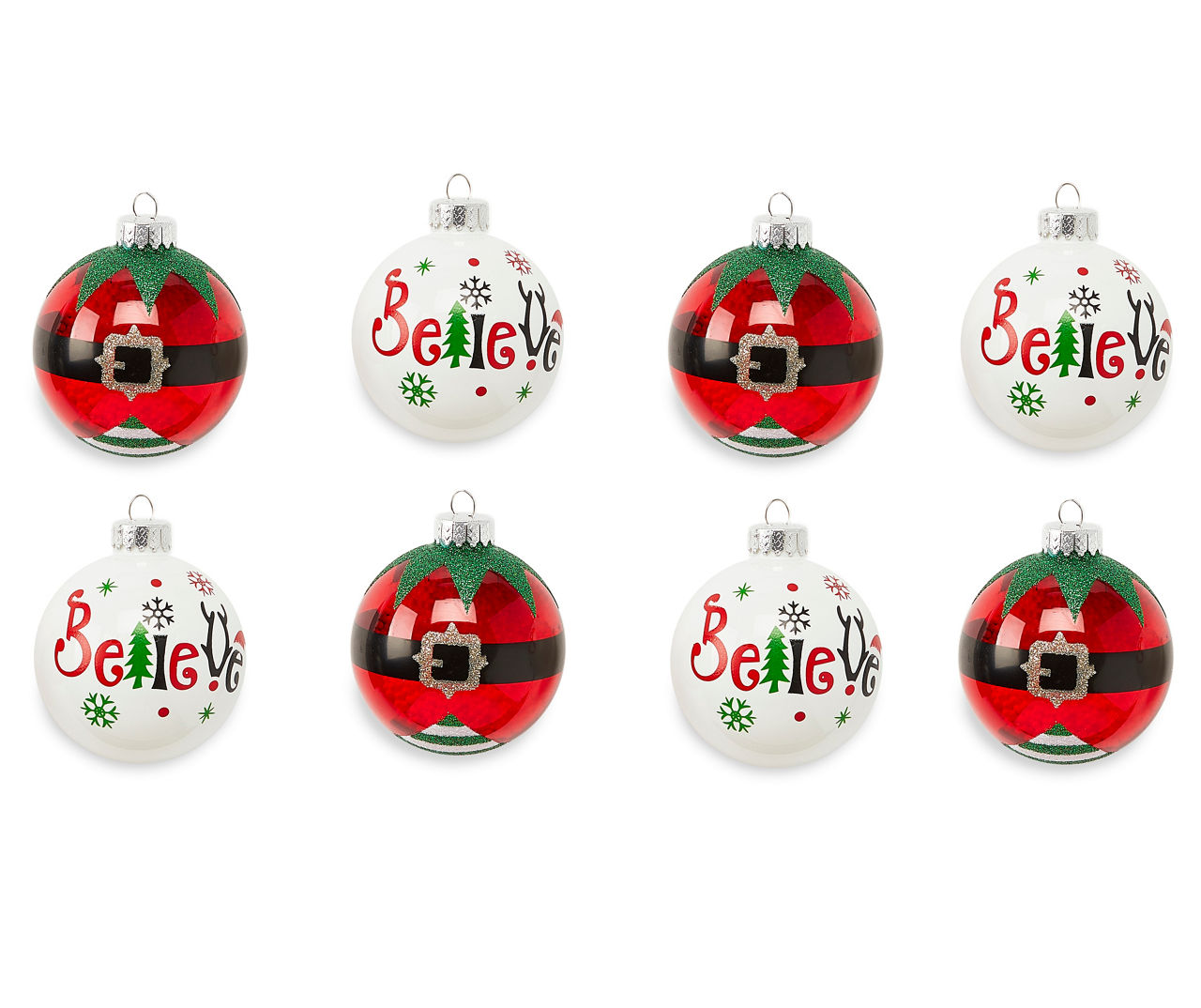 Winter Wonder Lane Merry & Bright "Believe" & Elf Suit 8Piece Glass