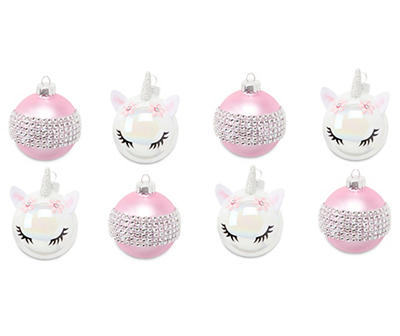 Unicorn & Gem 8-Piece Glass Ornament Set