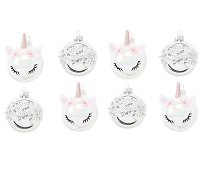 Unicorn & Sequin 8-Piece Glass Ornament Set