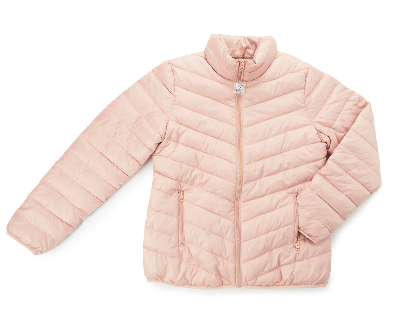 Women's Size X-Large Blush Contrast-Zip Quilted Puffer Jacket