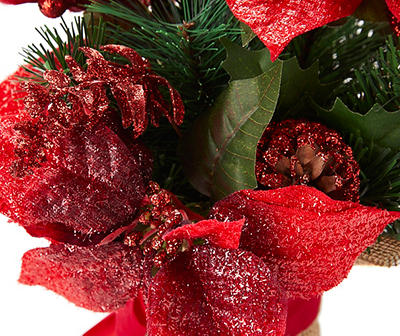 12" Red Glittery Poinsettia in Burlap Pot