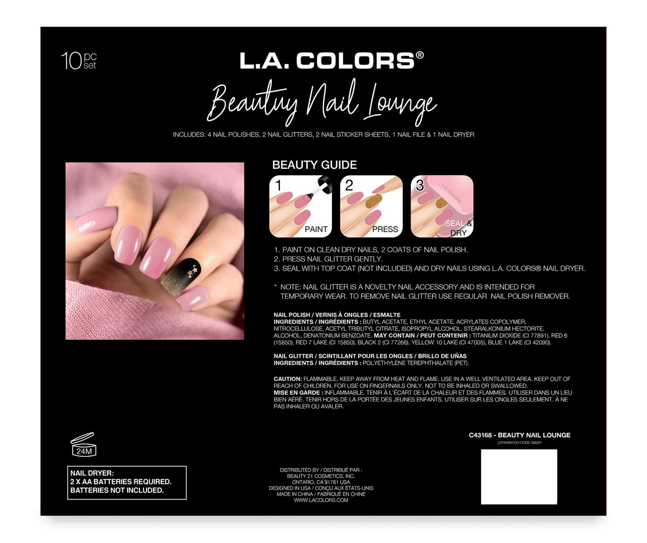 L A Colors Beauty Nail Lounge 10 Piece At Home Nail Salon Kit Big Lots