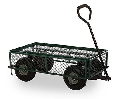Green 4-Wheel Steel Mesh Utility Garden Cart