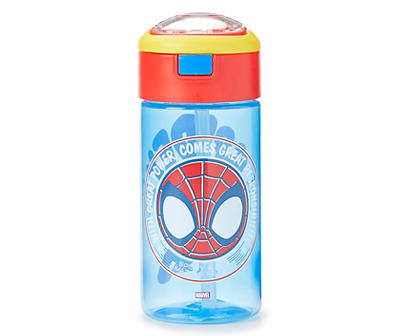 Spiderman Drinks Bottle with Permanent Flip up Straw Blue 