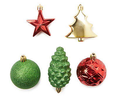Red, Green & Gold 120-Piece Shatterproof Ornament Set