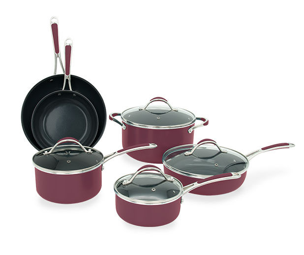 Aoibox 10-Pieces Chili Red Aluminum Induction Non-Stick Cookware