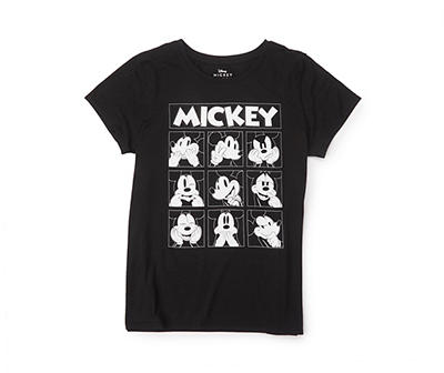 Women's Black Mickey Mouse Grid Graphic Tee