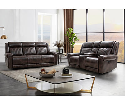 Channel Brown Faux Leather Dual Reclining Console Loveseat