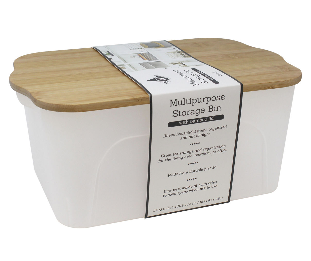 2-Pack White Storage Bin with Bamboo Lid, Medium  White storage, Plastic  storage bins, Storage bin