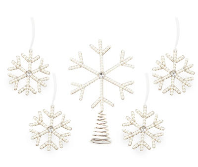 Pearl Beaded Snowflake Tree Topper & Ornament Set