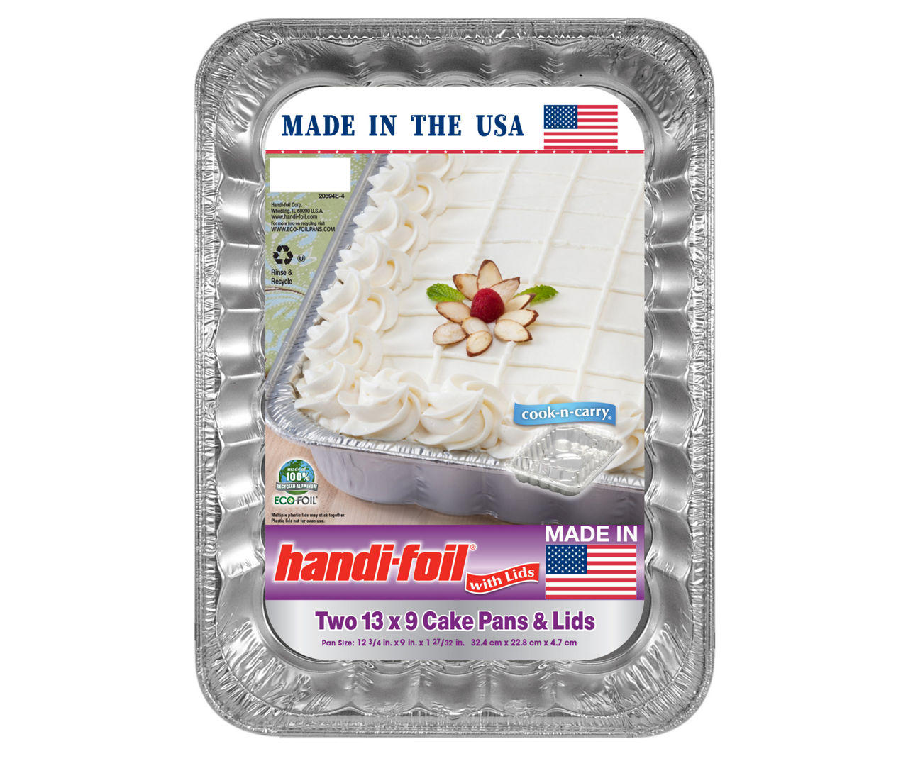 Jiffy Foil Eco-Foil Cook-n-Carry Aluminum 9 x 13 Cake Pans & Lids, 2-Pack