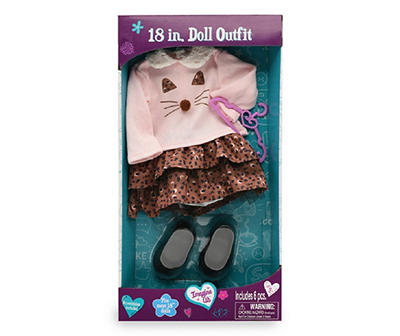 Cat Print Style Girls Doll Outfit Set, 18