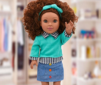 Aqua Sweater Style Girls Doll Outfit Set, 18"