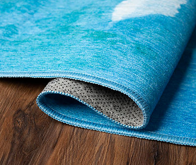 My Magic Carpet Watercolor Aqua Blue Washable Rug 2.5X7