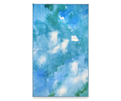 My Magic Carpet Watercolor Aqua Blue Washable Area Rug, (3' x 5')