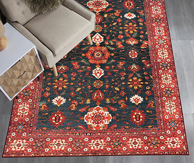 My Magic Carpet Ramage Indigo Washable Area Rug, (5' x 7')
