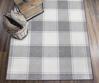 My Magic Carpet Buffalo Plaid Gray & White Washable Area Rug, (5' x 7')