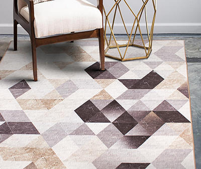 My Magic Carpet Lattice Geometric Neutral Washable Area Rug, (5' x 7')
