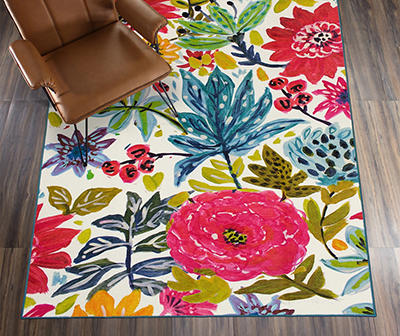 My Magic Carpet Floral Bloom Washable Area Rug, (5' x 7')