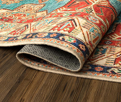My Magic Carpet Ottoman Turquoise Washable Area Rug, (5' x 7')