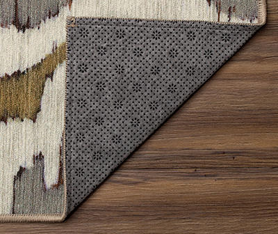 My Magic Carpet Ochre Ikat Gray & Gold Washable Area Rug, (5' x 7')