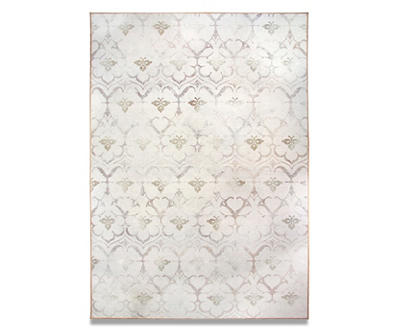 My Magic Carpet Leilani Damask Ivory Washable Area Rug, (5' x 7')