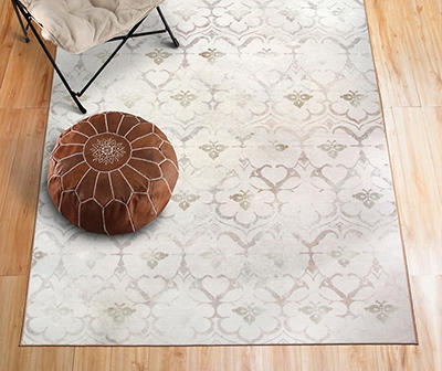 My Magic Carpet Leilani Ivory Damask Washable Area Rug, (5' x 7')
