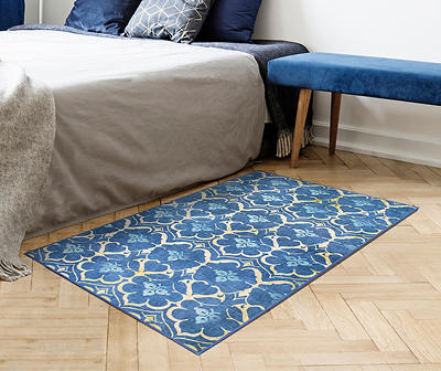 My Magic Carpet Leilani Damask Blue Washable Rug 3x5