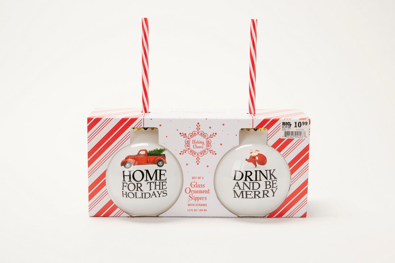 Home Essentials White & Red 2-Piece Holiday Ornament Sipper Set