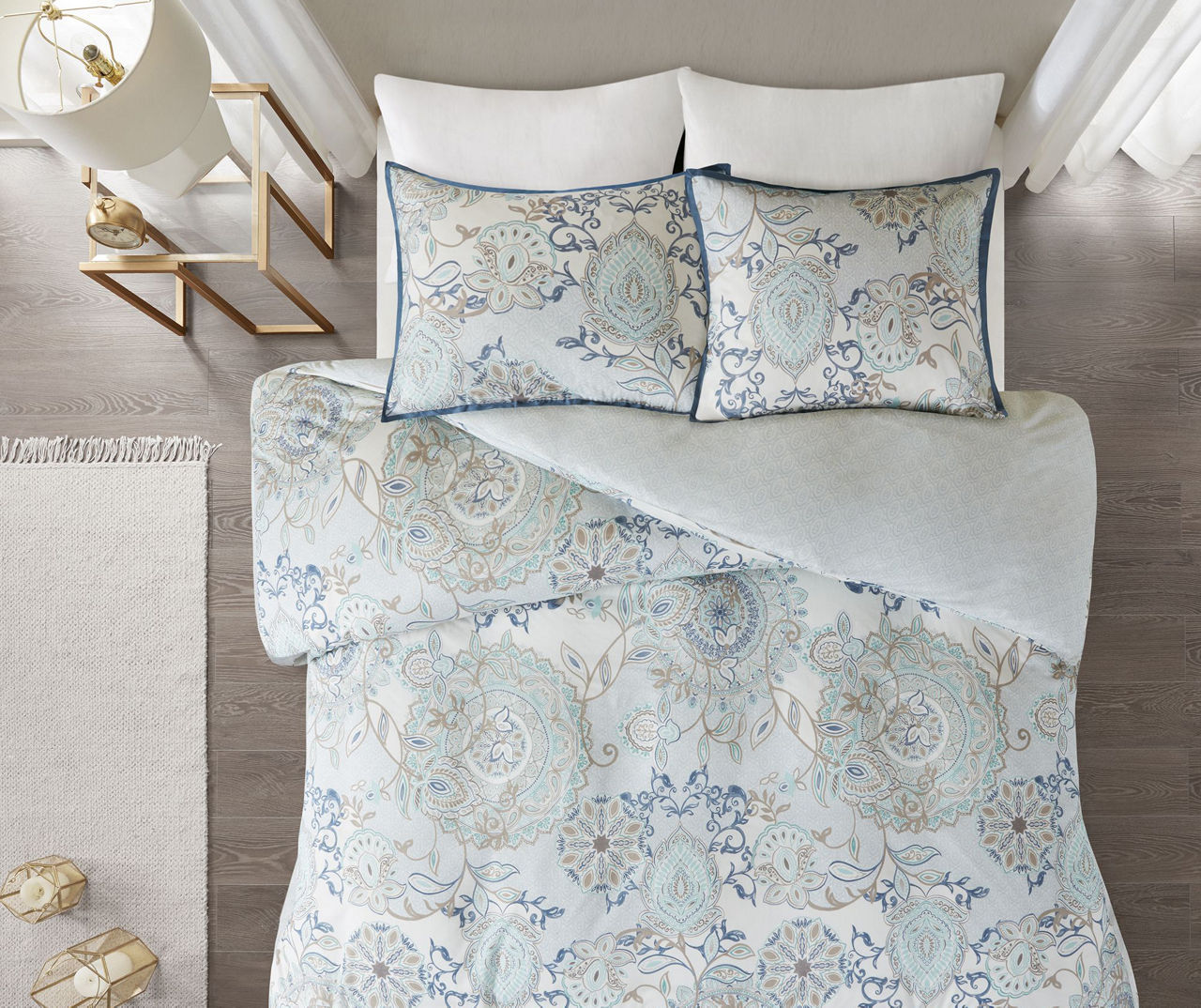 Lian Blue Full/Queen 3-Piece Reversible Duvet Cover Set | Big Lots