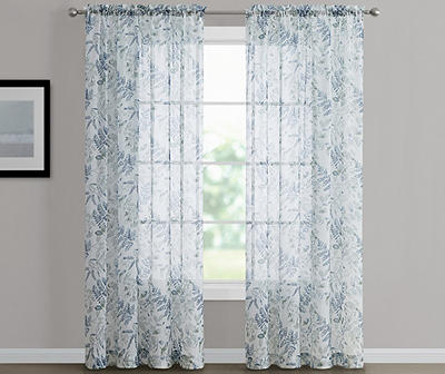 Hattie Spa Blue Floral Crushed Voile Sheer Curtain Panel, (84