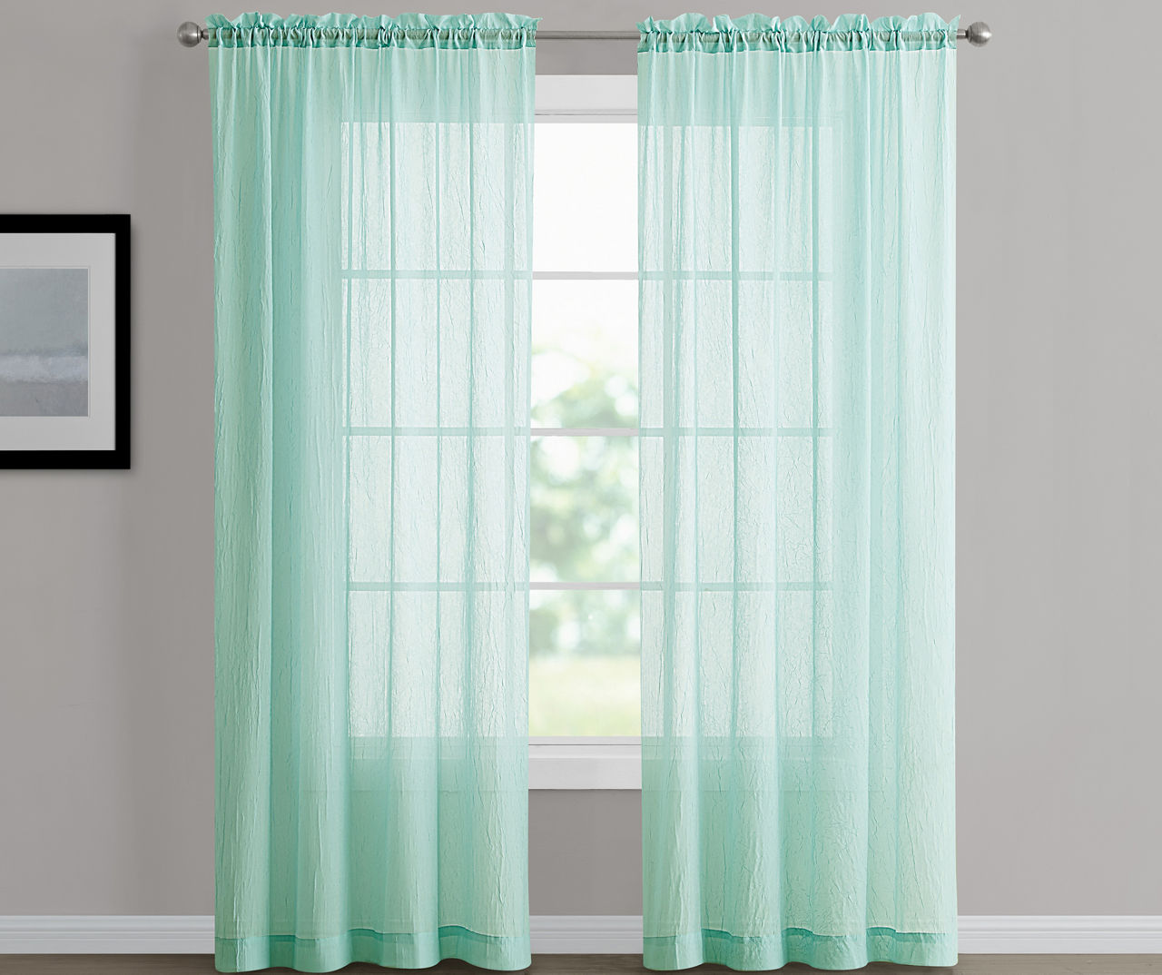 Real Living Aqua Crushed Voile Sheer Rod Pocket Curtain Panel, (84