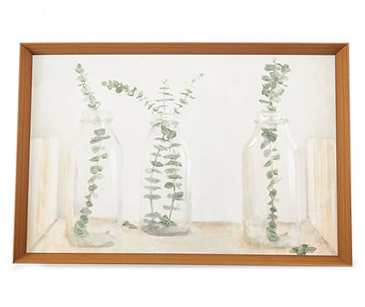 White & Green Eucalyptus in Jars Framed Canvas