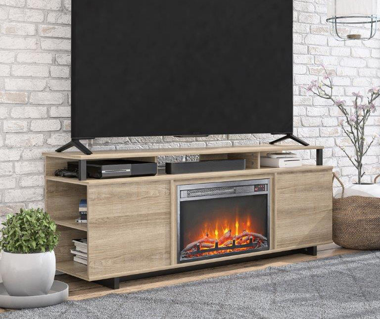 Golden oak electric on sale fireplace tv stand