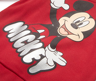Kids' Size 5/6 "Mickey" Red Fleece Sweatshirt & Gray Side-Stripe Sweatpants