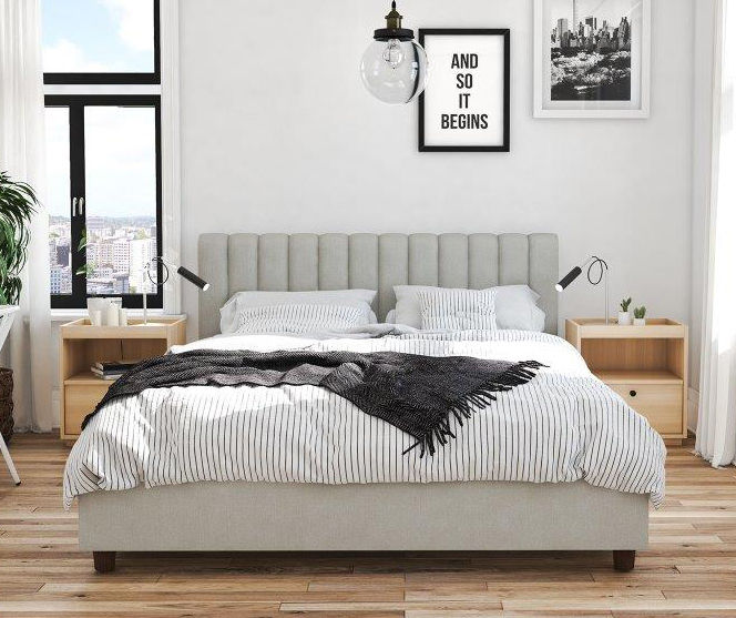 Novogratz Brittany Gray Upholstered Linen Bed | Big